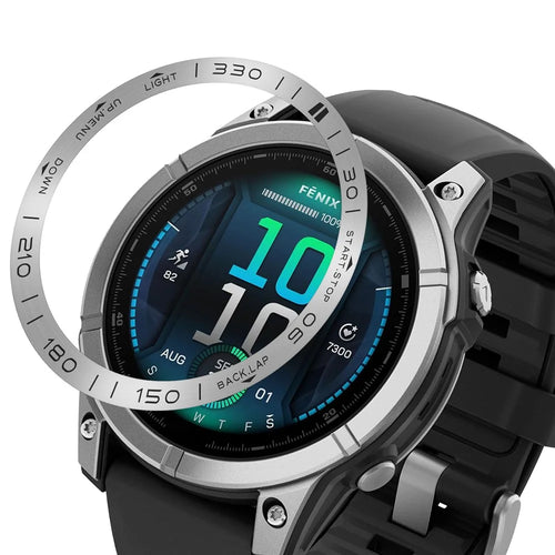 For Garmin Fenix 8 47mm Bezel Ring Metal Bezel Styling Watch Dial Circle, Silver / Black Letter - 1