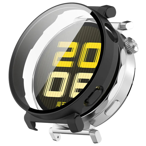 For Huawei Watch GT 5 Pro 42mm PC Cover Watch Frame Case with Tempered Glass Screen Film - Matte Black - 1