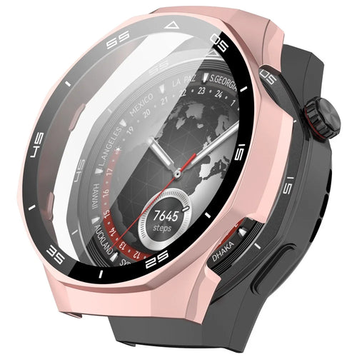 For Huawei Watch GT 5 Pro 46mm PC Cover Scale Design Watch Case Cover with Tempered Glass Screen Film - Rose Gold - 1