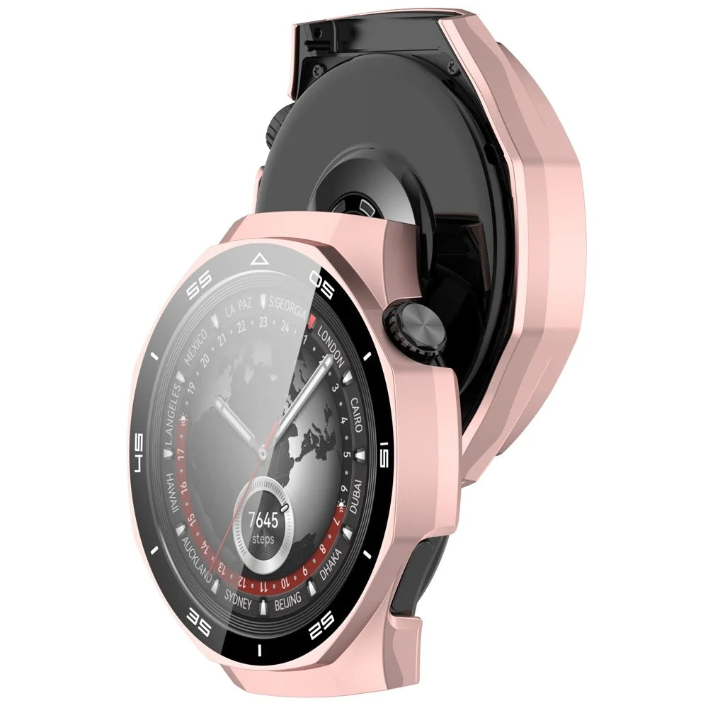 For Huawei Watch GT 5 Pro 46mm PC Cover Scale Design Watch Case Cover with Tempered Glass Screen Film - Rose Gold - 6