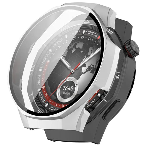 For Huawei Watch GT 5 Pro 46mm PC Cover Watch Case Cover with Tempered Glass Screen Film - Matte Silver - 1
