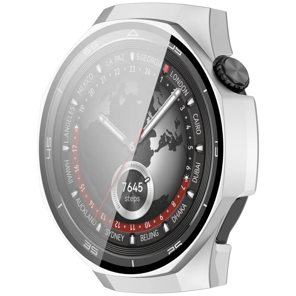 For Huawei Watch GT 5 Pro 46mm PC Cover Watch Case Cover with Tempered Glass Screen Film - Matte Silver - 5