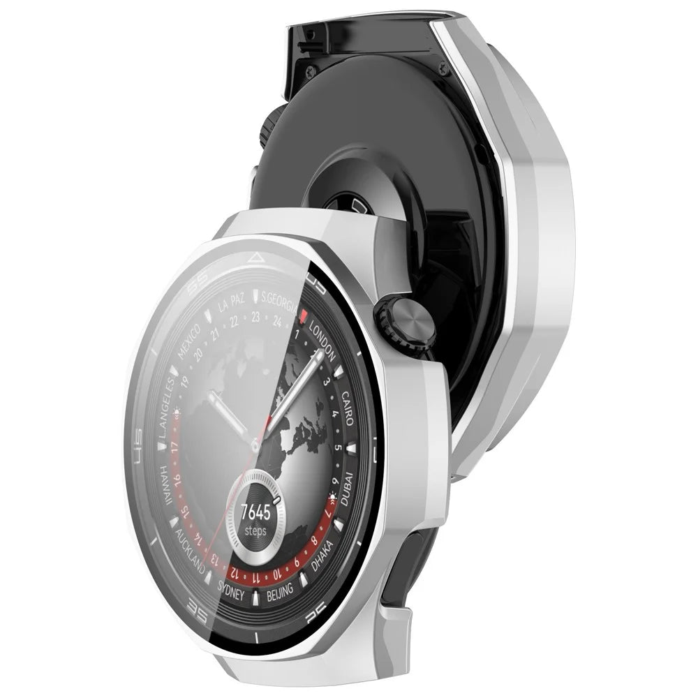 For Huawei Watch GT 5 Pro 46mm PC Cover Watch Case Cover with Tempered Glass Screen Film - Matte Silver - 6