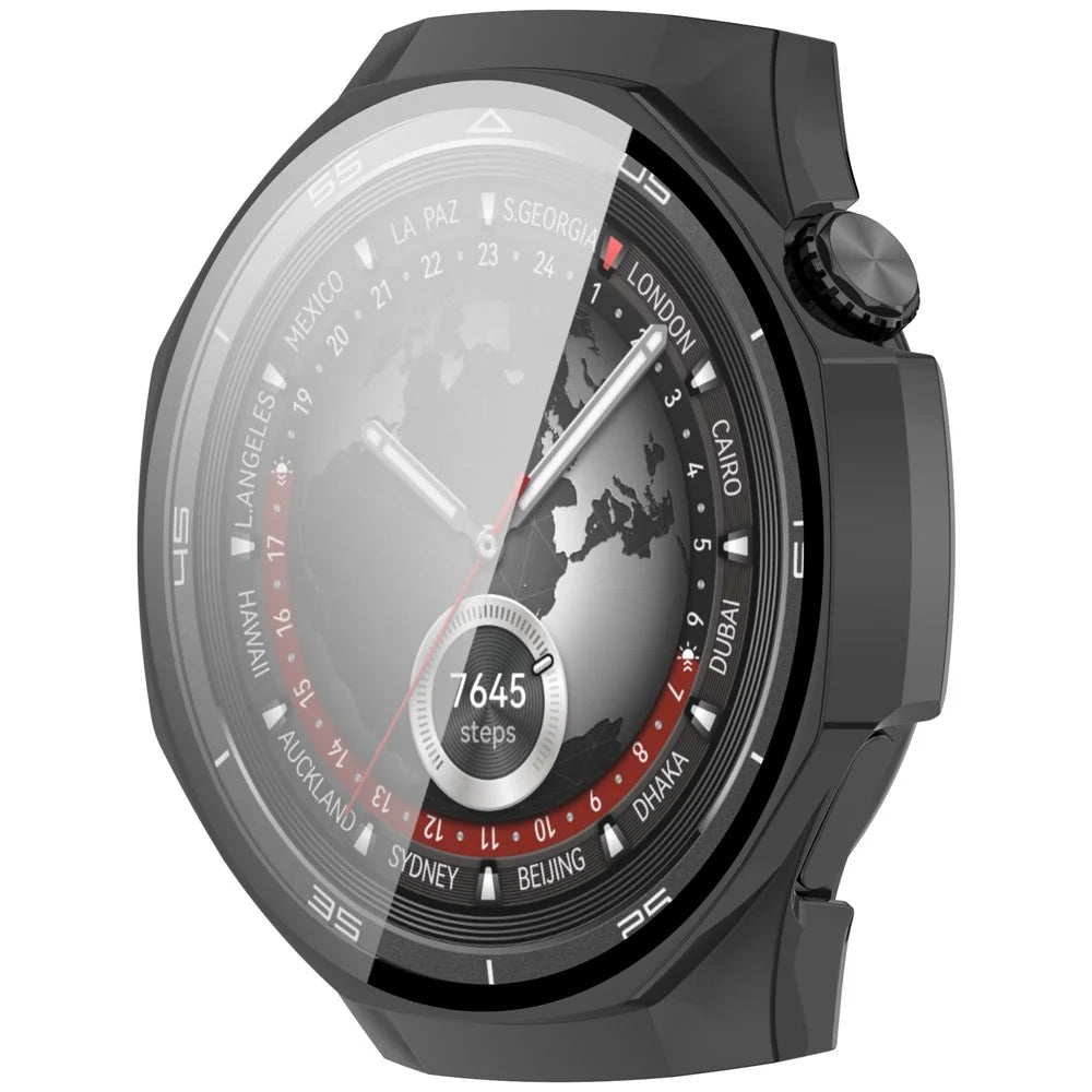 For Huawei Watch GT 5 Pro 46mm PC Cover Watch Case Cover with Tempered Glass Screen Film - Black - 5