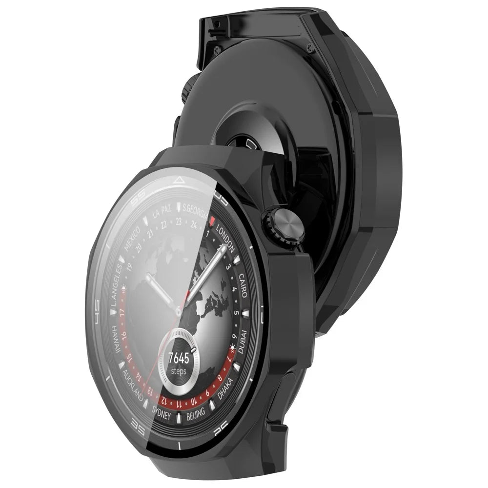 For Huawei Watch GT 5 Pro 46mm PC Cover Watch Case Cover with Tempered Glass Screen Film - Black - 6