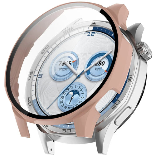 For Huawei Watch GT 5 46mm PC Cover Watch Frame Case with Tempered Glass Screen Film - Pink - 1