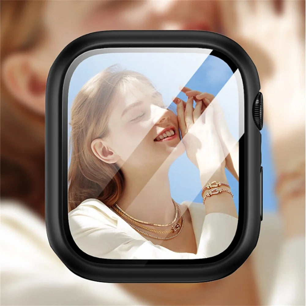 RURIHAI For Apple Watch Series 11 / 10 42mm Watch Case PC Cover with 0.3mm Screen Protector - Black - 2