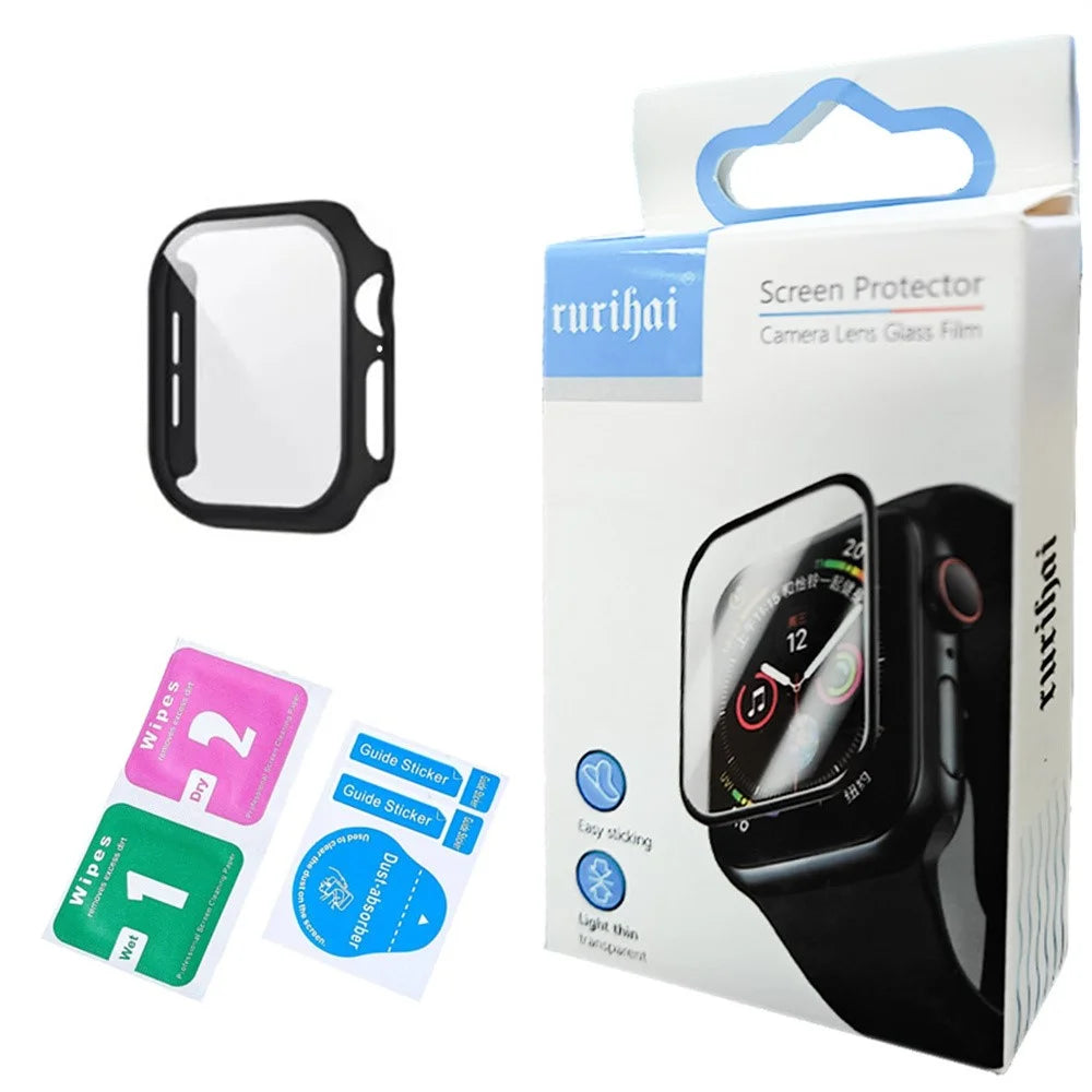 RURIHAI For Apple Watch Series 11 / 10 46mm Watch Case PC Cover with 0.3mm Screen Protector - Black - 4