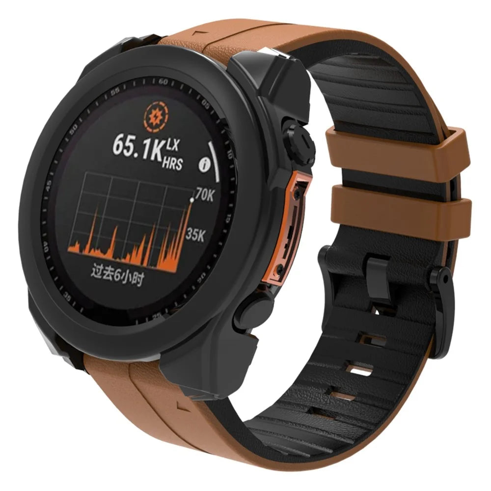 For Garmin Fenix 8 47mm PC Cover Watch Frame Case with Tempered Glass Screen Film - Black - 2