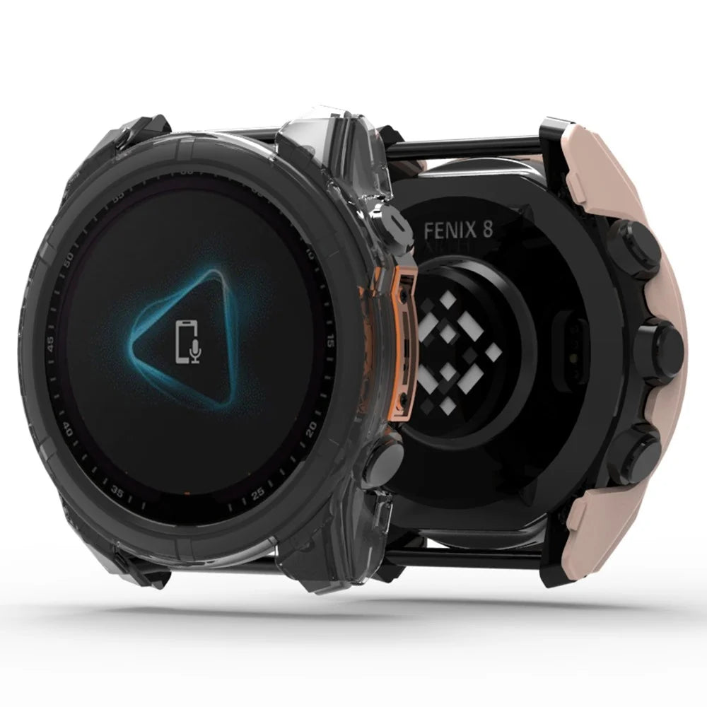 For Garmin Fenix 8 47mm PC Cover Watch Frame Case with Tempered Glass Screen Film - Black - 3