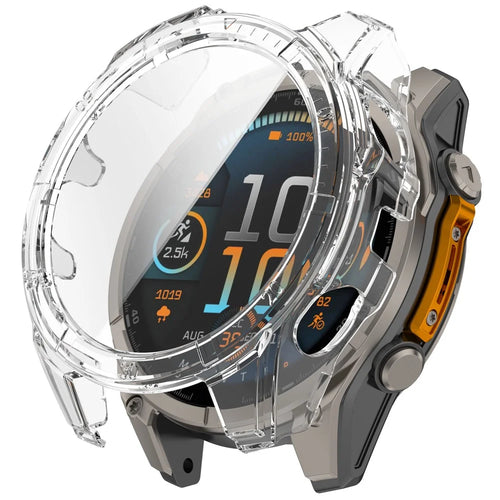 For Garmin Fenix 8 47mm Watch Case PC Frame Cover with Tempered Glass Screen Film - Transparent - 1
