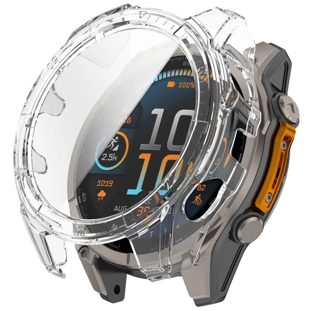 For Garmin Fenix 8 43mm Watch Case PC Frame Cover with Tempered Glass Screen Film - Transparent - 1