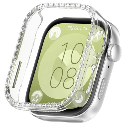 For Huawei Watch Fit 3 Watch Case Diamond Decor Half Coverage Hollow PC Watch Protective Cover - Transparent - 1