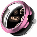 For Google Pixel Watch 3 45mm Hollow-Out Cover Rhinestone Decor PC Watch Frame Case - Electroplating Pink - 1