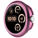 For Google Pixel Watch 3 45mm Hollow-Out Cover Rhinestone Decor PC Watch Frame Case - Electroplating Pink - 2