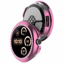 For Google Pixel Watch 3 45mm Hollow-Out Cover Rhinestone Decor PC Watch Frame Case - Electroplating Pink - 3