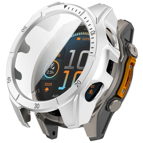 For Garmin Fenix 8 Solar 51mm Watch Case PC Frame Cover with Tempered Glass Screen Film - Silver / Black - 1