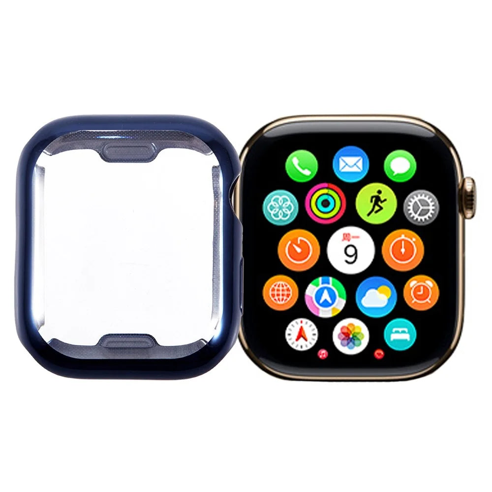 For Apple Watch Series 9 / 8 / 7 41mm Watch Case Flexible TPU Cover Full Coverage Electroplating - Midnight Blue - 1