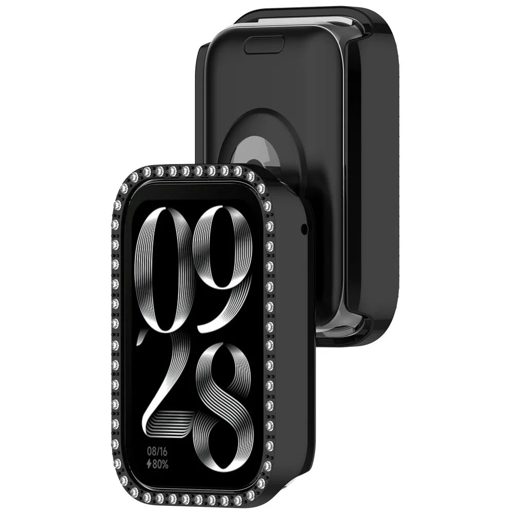For Xiaomi Smart Band 9 Pro Smart Watch Half Case Rhinestones Hard PC Protective Cover - Electroplating Black - 3