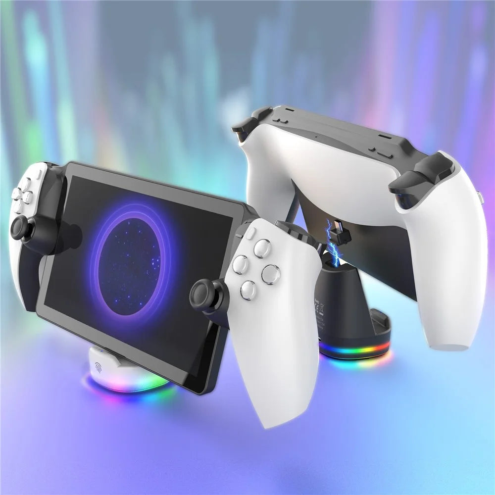 IPEGA PG-P5P25A For Sony PS5 Portal Charger Station RGB Lighting Magnetic Charging Dock - White - 4