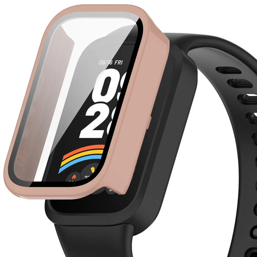 For Xiaomi Smart Band 9 Active / Redmi Band 3 Watch Case PC Cover with Tempered Glass Screen Film - Pink - 1