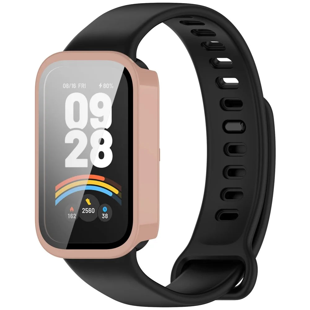 For Xiaomi Smart Band 9 Active / Redmi Band 3 Watch Case PC Cover with Tempered Glass Screen Film - Pink - 5