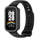 For Xiaomi Smart Band 9 Active / Redmi Band 3 Hollow-Out Cover Rhinestone Decor PC Watch Frame Case - Electroplating Black - 5