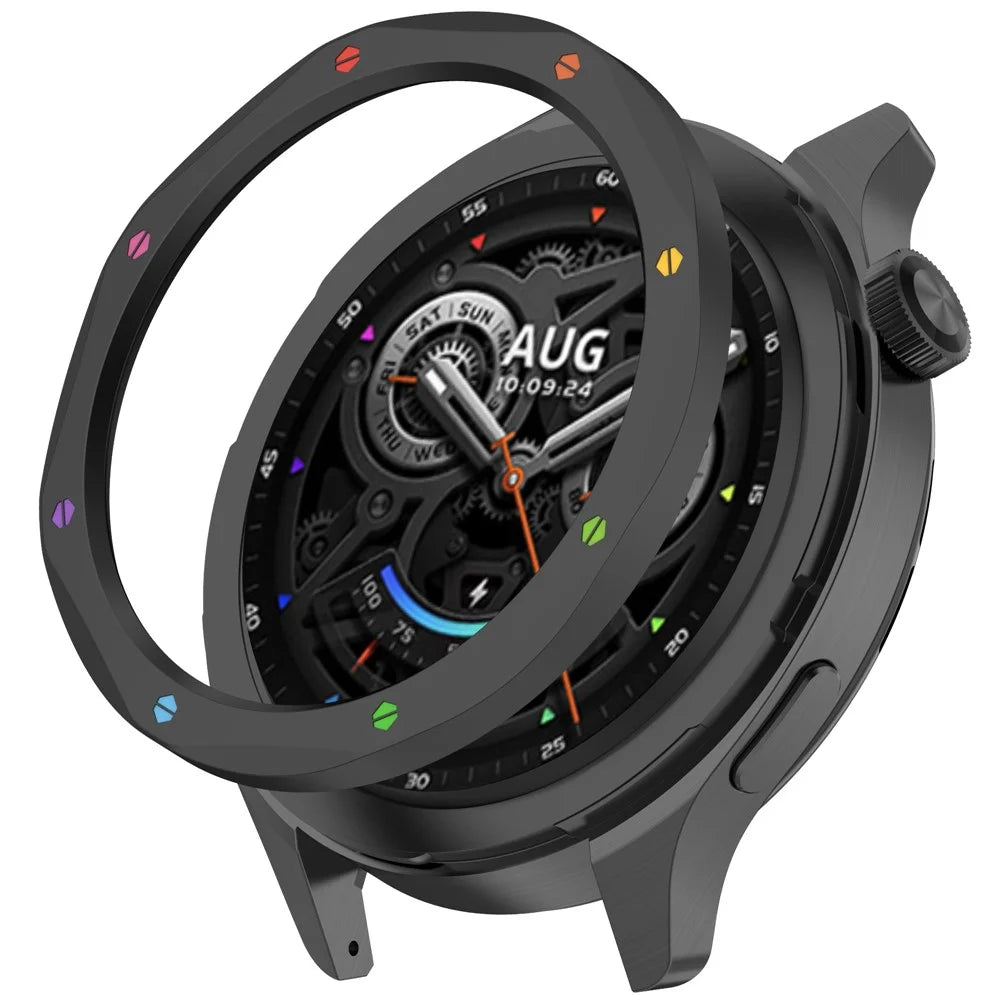 For Xiaomi Watch S4 / S4 eSIM Version / S3 / S3 eSIM Version Bezel Ring 316 Stainless Steel Bezel Loop Cover - Black+Rainbow - 1