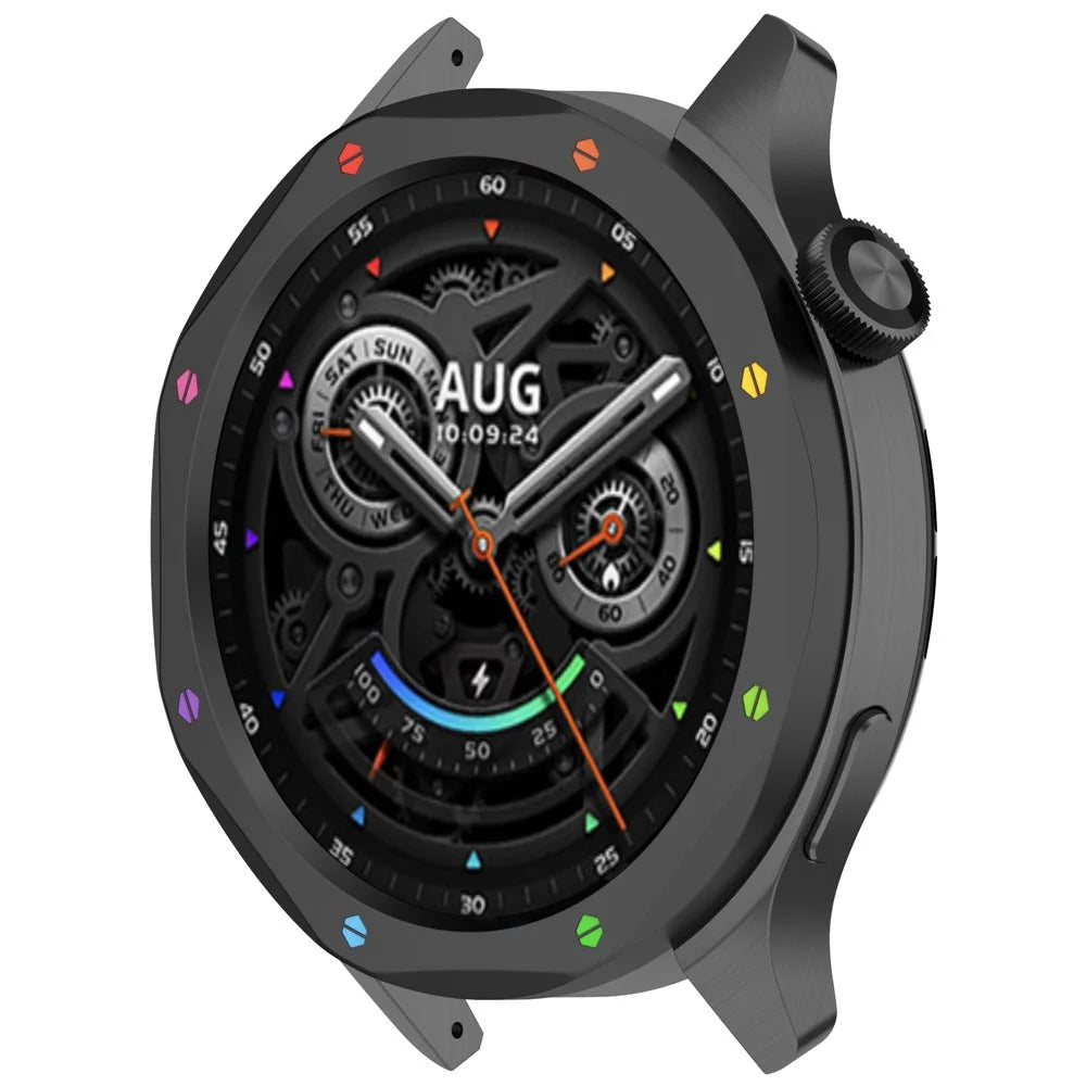 For Xiaomi Watch S4 / S4 eSIM Version / S3 / S3 eSIM Version Bezel Ring 316 Stainless Steel Bezel Loop Cover - Black+Rainbow - 2