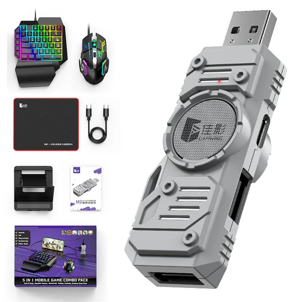GAMWING M9 5-in-1 Wired + Bluetooth-compatible Dual Mode Mobile Game Converter with Keyboard and Mouse Set - 1