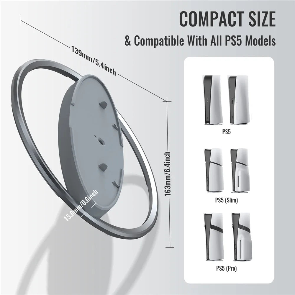 JYS JYS-P5216 Vertical Stand for Sony PlayStation 5 Pro / Playstation 5 / PS5 Slim Game Console Round Base - Grey - 3