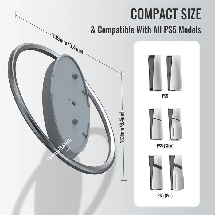 JYS JYS-P5216 Vertical Stand for Sony PlayStation 5 Pro / Playstation 5 / PS5 Slim Game Console Round Base - Grey - 3