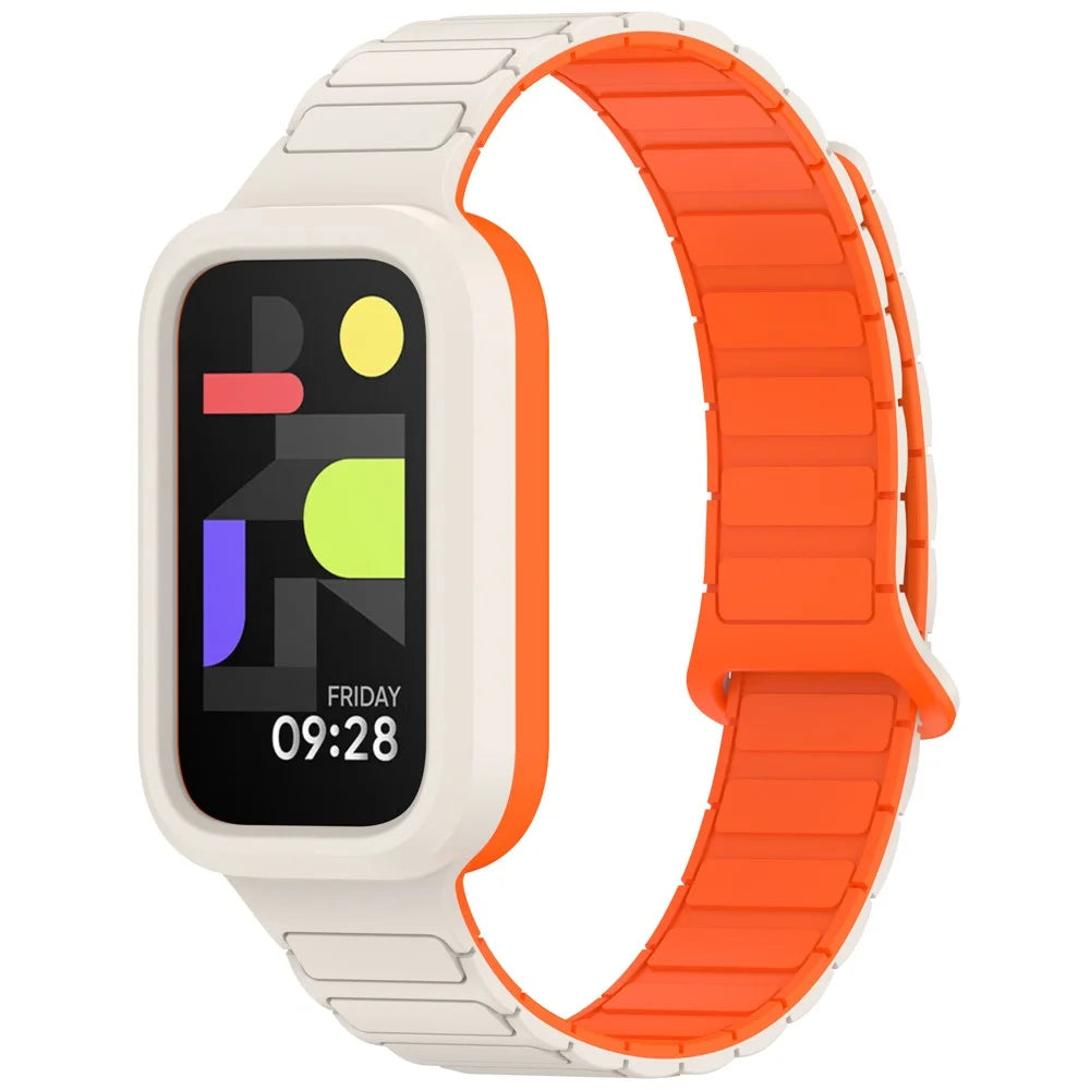 For Xiaomi Smart Band 9 Active  /  Redmi Band 3 Silicone Watch Band Dual-Color Magnetic Reverse Buckle Wrist Strap - Starlight  /  Orange - 4