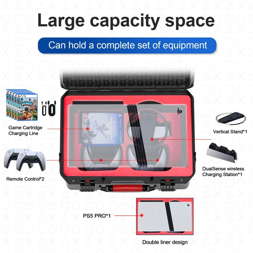 STARTRC GAMES For Sony PlayStation 5 Pro Console Waterproof Storage Case Organizer Portable Travel Carry Box - 6