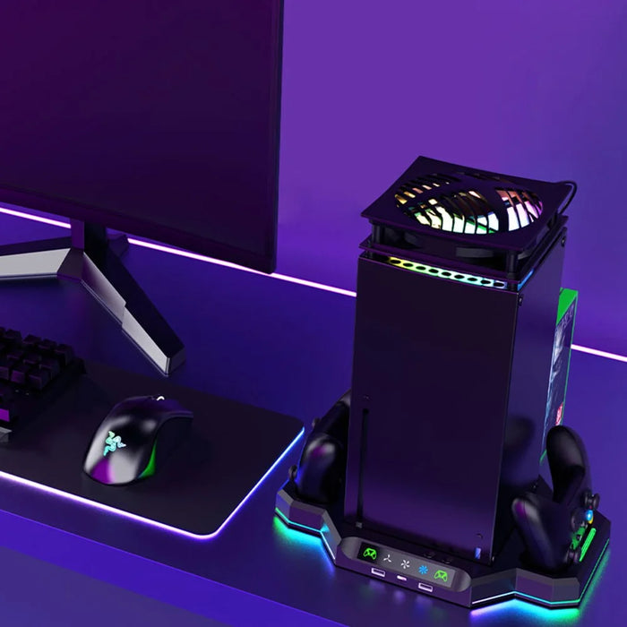 HBX-608 For Xbox Series X Cooling Fan Stand Dual Controller Charging RGB Light Base - 4