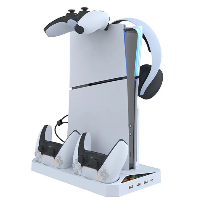 IPLAY HBP-584 For Sony PS5 Slim Digital / Disc Edition Cooling Stand Dual Controller Charging Station Headset Hanger - 1