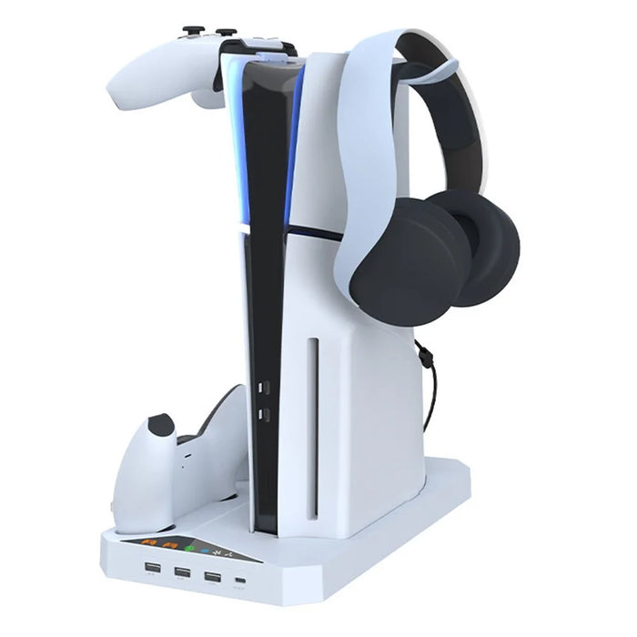 IPLAY HBP-584 For Sony PS5 Slim Digital / Disc Edition Cooling Stand Dual Controller Charging Station Headset Hanger - 3