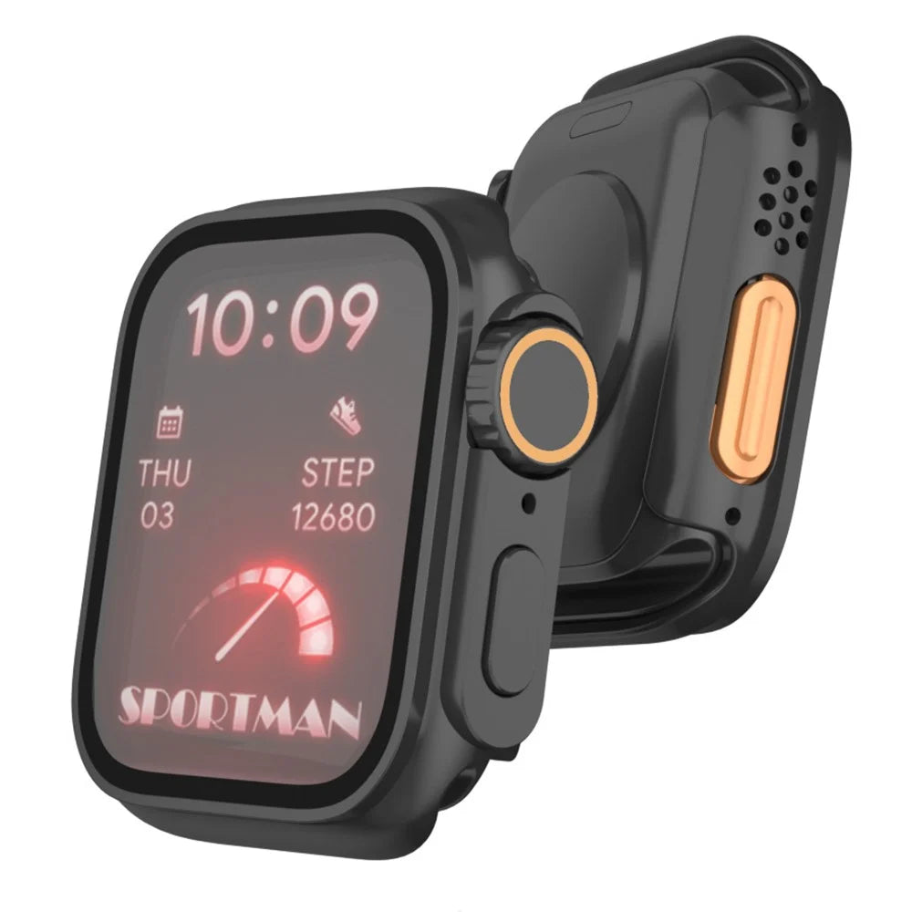 PC Watch Case For Apple Watch SE3 / SE2 / SE1 /  6 / 5 / 4 44mm Protective Cover with Tempered Glass Film - Black - 4