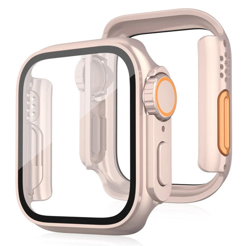 For Apple Watch Series 11 / 10 46mm PC Watch Case Protective Cover with Tempered Glass Film - Rose Gold - 1