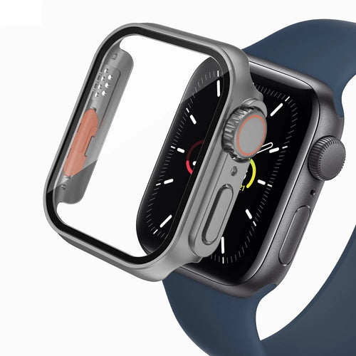 PC Watch Case for Apple Watch Series 9 8 7 41mm Watch Cover with Tempered Glass Film - Grey - 1