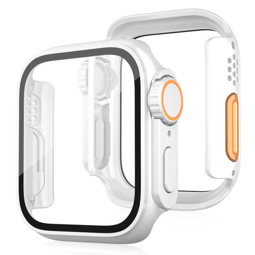 PC Watch Case for Apple Watch Series 9 8 7 45mm Watch Cover with Tempered Glass Film - White - 1