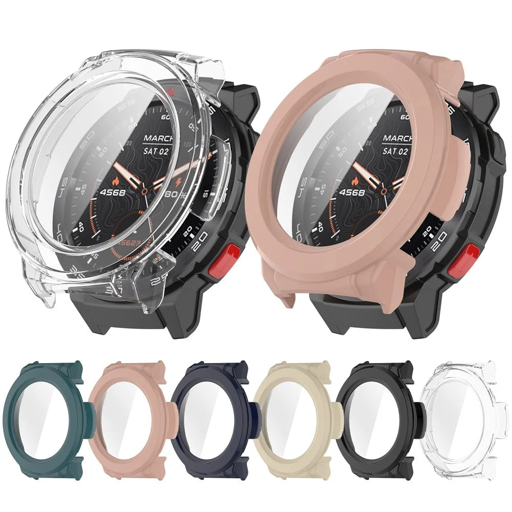 For Mibro Watch GS Pro Case Hard PC All Around Watch Cover with Tempered Glass Film - Black - 7