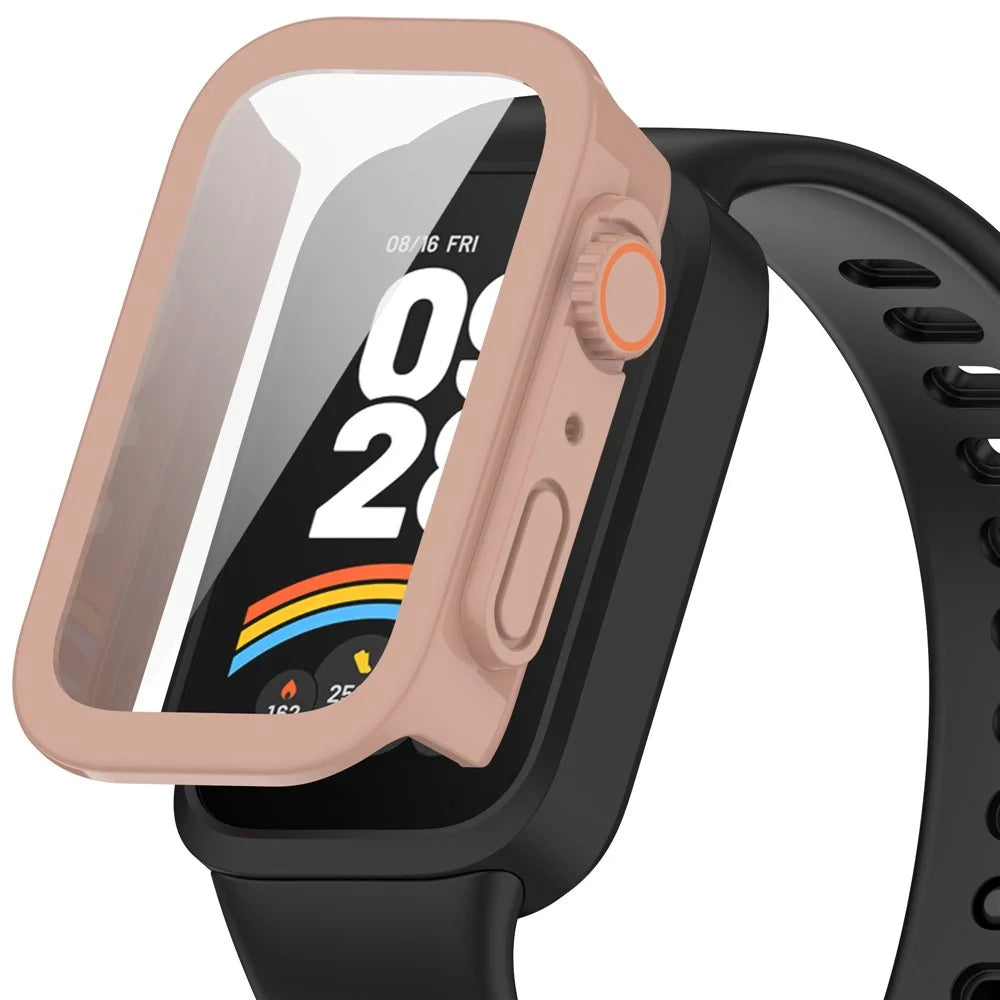 For Xiaomi Smart Band 9 Active / Redmi Band 3 Watch Case PC Frame Cover with Tempered Glass Screen Film - Pink - 4