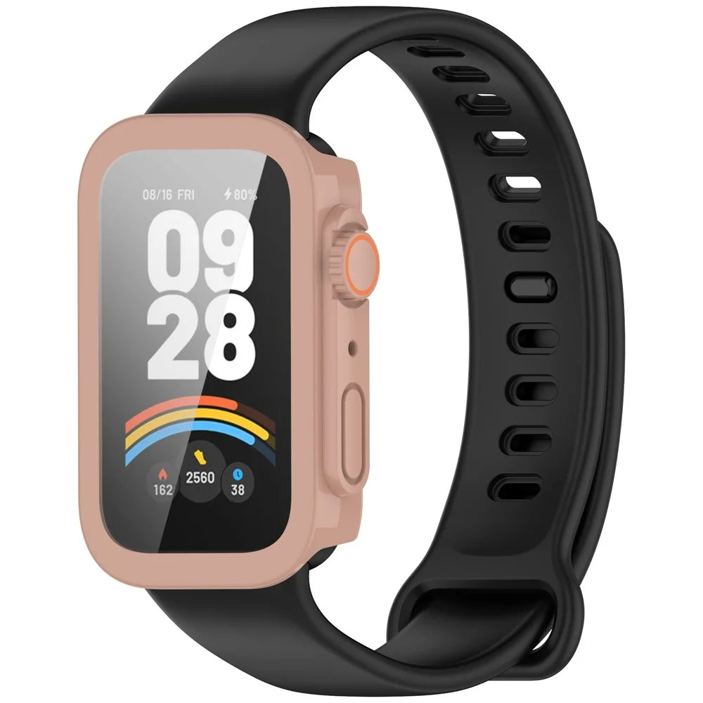 For Xiaomi Smart Band 9 Active / Redmi Band 3 Watch Case PC Frame Cover with Tempered Glass Screen Film - Pink - 5