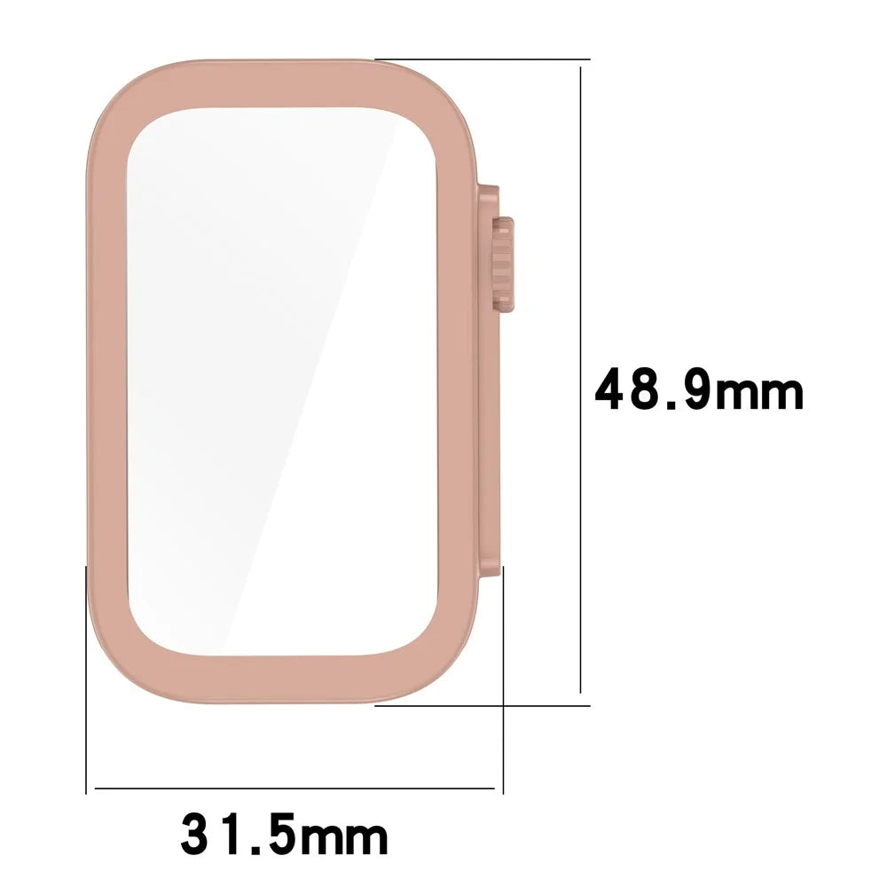 For Xiaomi Smart Band 9 Active / Redmi Band 3 Watch Case PC Frame Cover with Tempered Glass Screen Film - Pink - 7