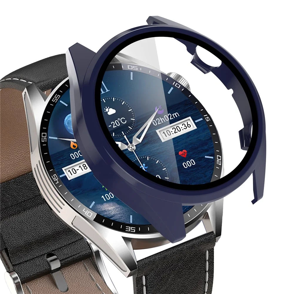 For Aigo G20 Watch Case PC Frame Cover with Tempered Glass Screen Film - Dark Blue - 3
