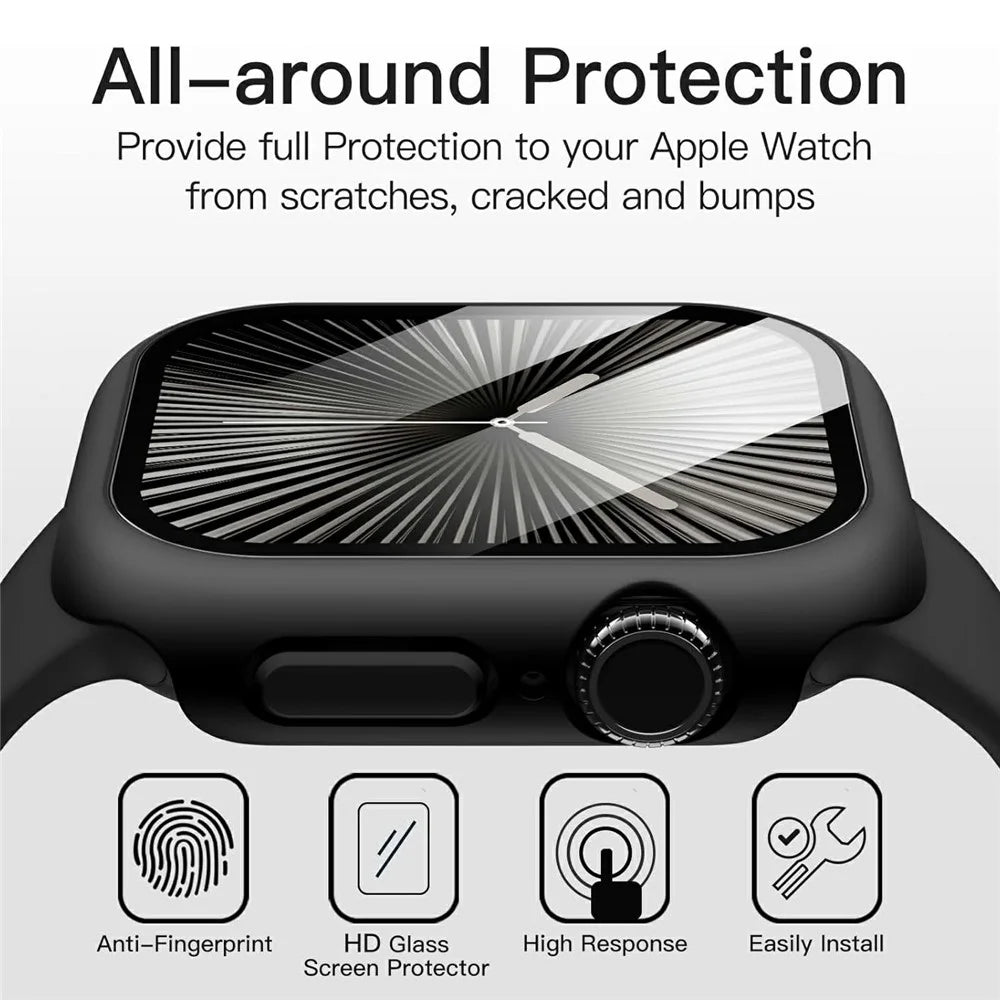 For Apple Watch Series 11 / 10 42mm Watch Case IP68 Waterproof Hard PC Cover with Tempered Glass Film - Black - 3