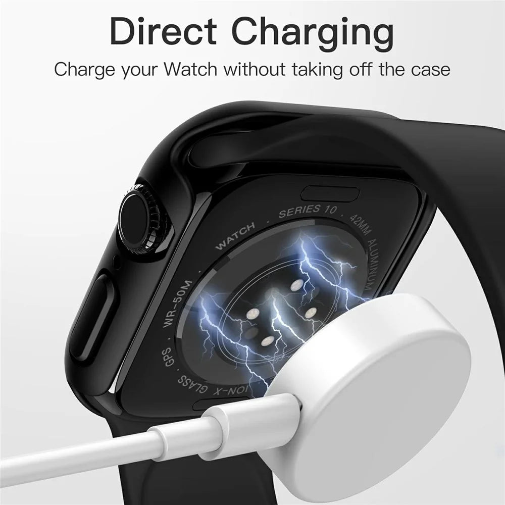 For Apple Watch Series 11 / 10 42mm Watch Case IP68 Waterproof Hard PC Cover with Tempered Glass Film - Black - 4