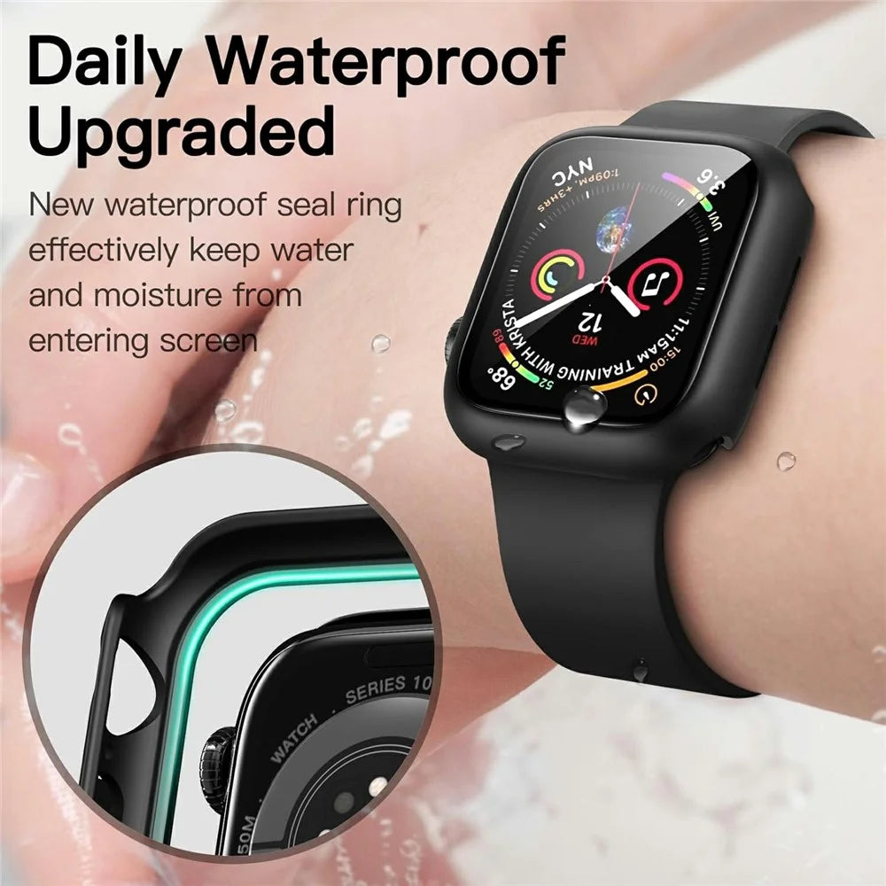 For Apple Watch Series 11 / 10 42mm Watch Case IP68 Waterproof Hard PC Cover with Tempered Glass Film - Black - 5