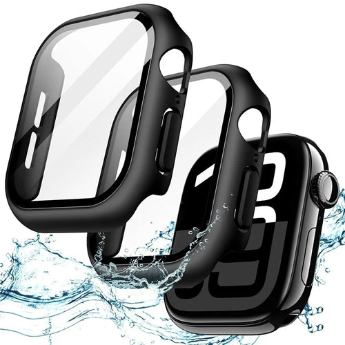 For Apple Watch Series 11 / 10 46mm Watch Case IP68 Waterproof Hard PC Cover with Tempered Glass Film - Black - 1